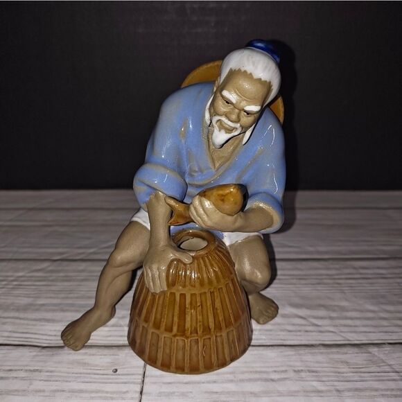 Vintage Chinese Shiwan Mudman Pottery Figurine Collectible Home Decor Signed - Picture 3 of 10